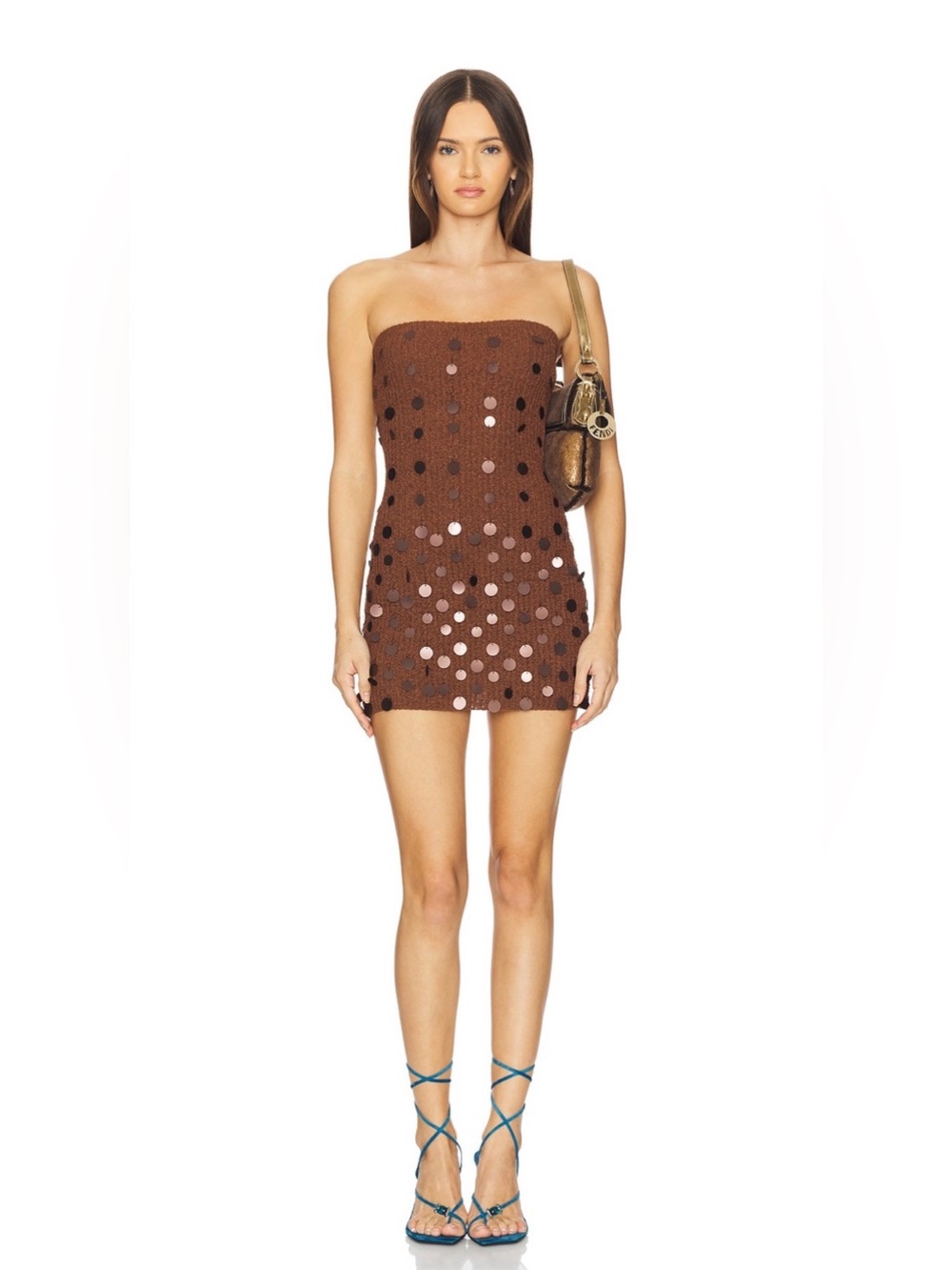 Strapless Brown Sequin Knit Mini Dress